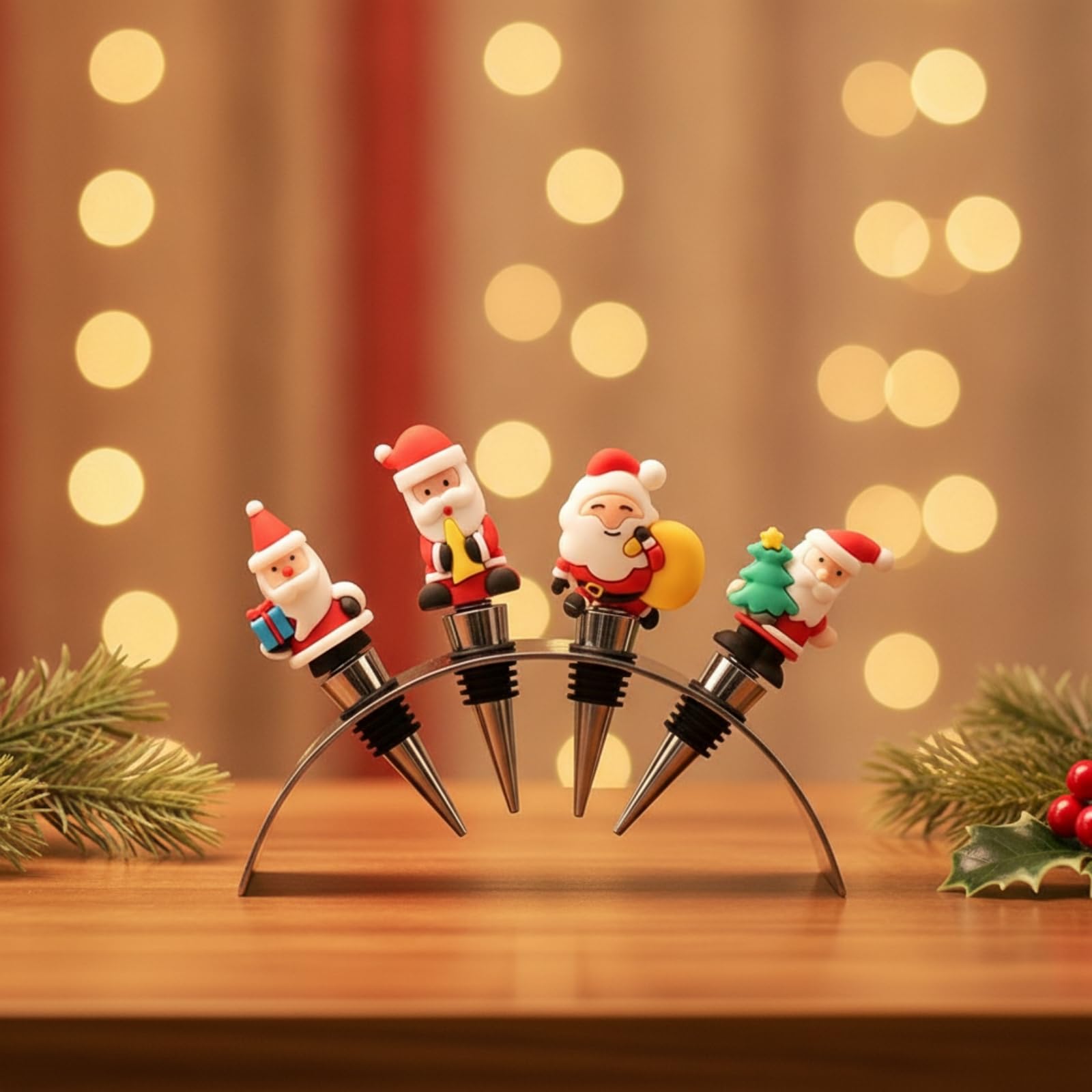 predolo Tapón Botella con Soporte Metálico Tapón Botella Vino Sellador Vajilla para Sommeliers, Bar, 17.5 5 13cm, Papá Noel