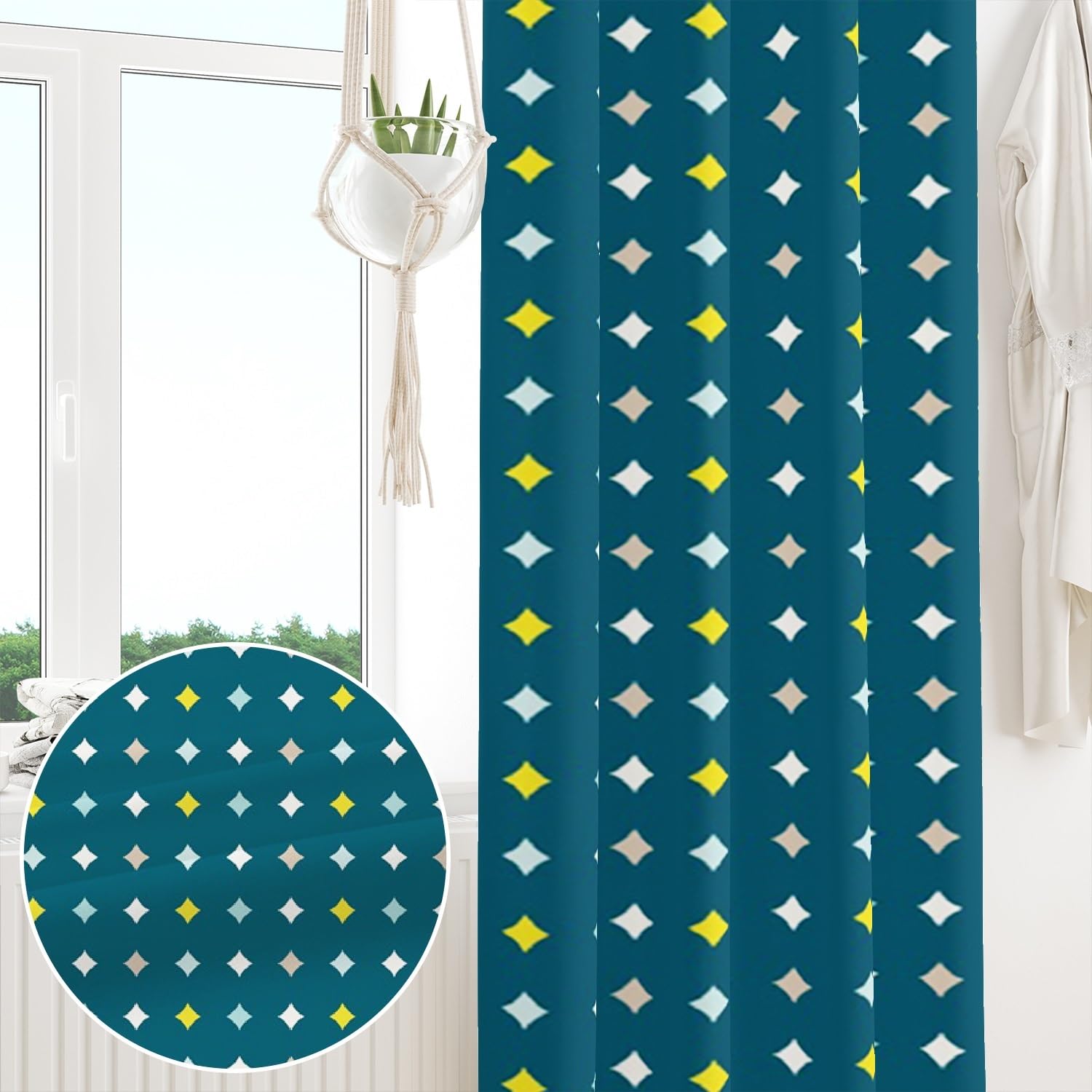 135x229cm Tenda con occhielli Colorato Diamante Astratto Stelle brillanti geometrica Termica Divisori per ambienti Oscurante Tende per finestre per Camera da letto Soggiorno,2 pannello