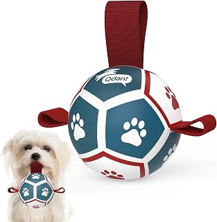 QDAN Small Dog Toys, Puppy Balls, Dog Balls with Straps for Small Breed | 3.5 Inch Small Soccer Ball for Dogs, Puppy Toys for 3-15 lbs Dogs, Dog Birthday Gift, Herding Ball for Small Dogs, Blue Red