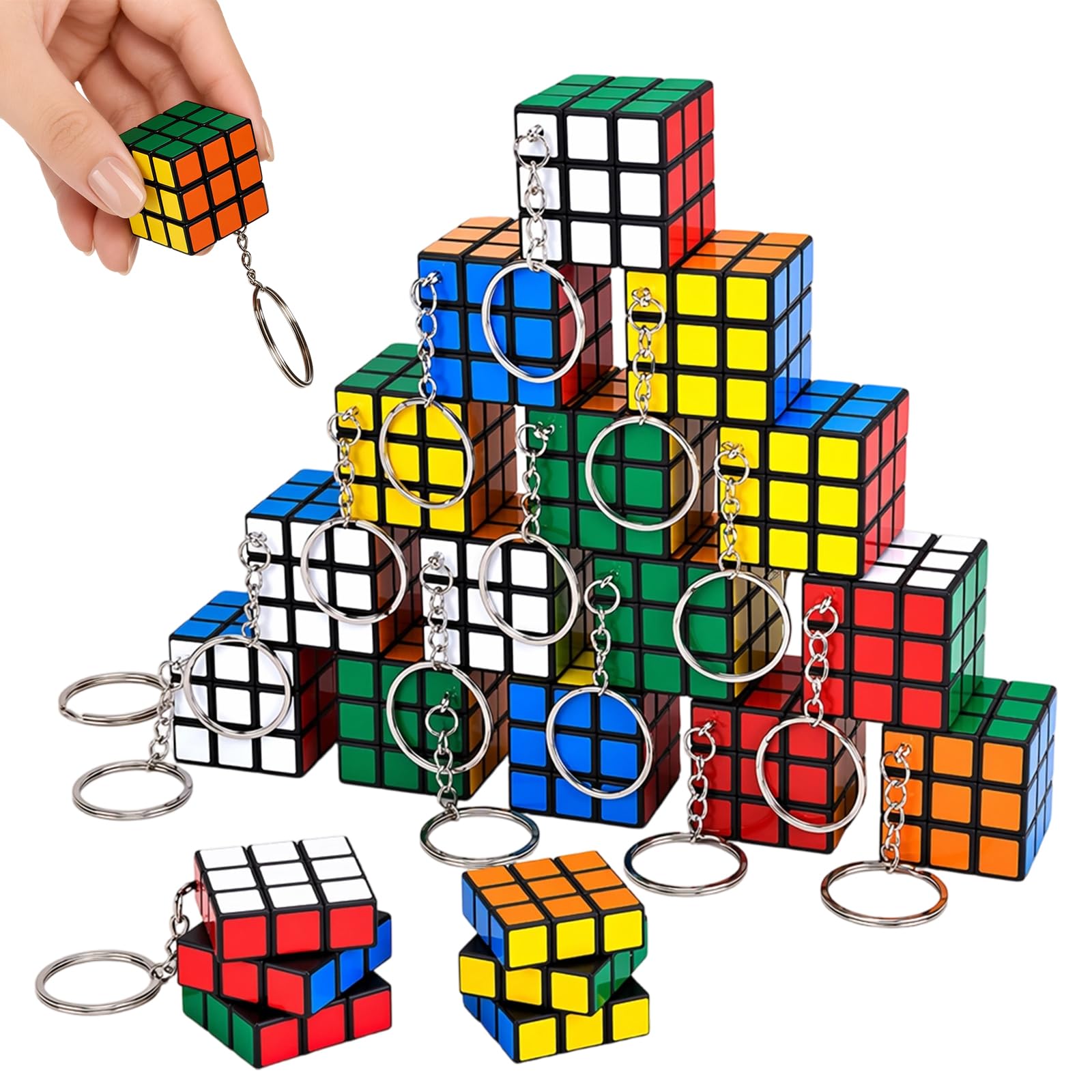 Mini Rubix Cube,20 pcs mini cube keyrings,rubix cube Brain Teaser for Cognitive Exercise,3x3 cm Design with Compact Size, Stress Relief Activity for Commuters and Party Organisers.