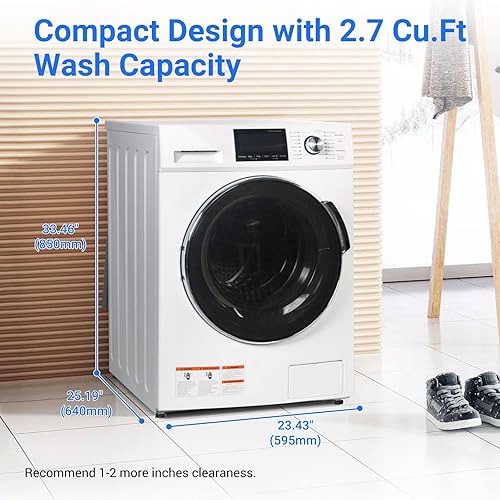 Miniatura 4 de Techomey Lavadora de carga frontal de 2.7 pies cúbicos, lavadora compacta de 25 pulgadas para apartamento, lavado rápido, 16 ciclos de lavado, 120