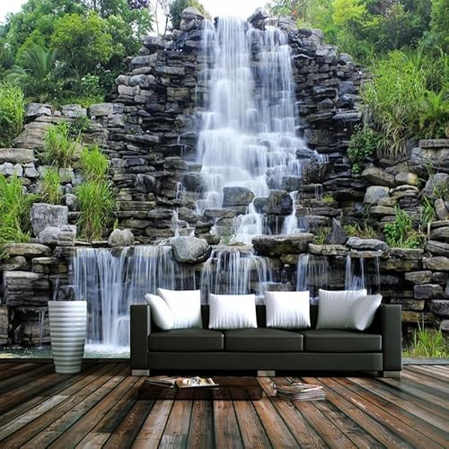 KoKoty Papier peint Panoramique paysage naturel de cascade d'eau qui coule-250 x 200 cm-3d tapisserie photo murales papier peint Soie poster geant décor mural moderne