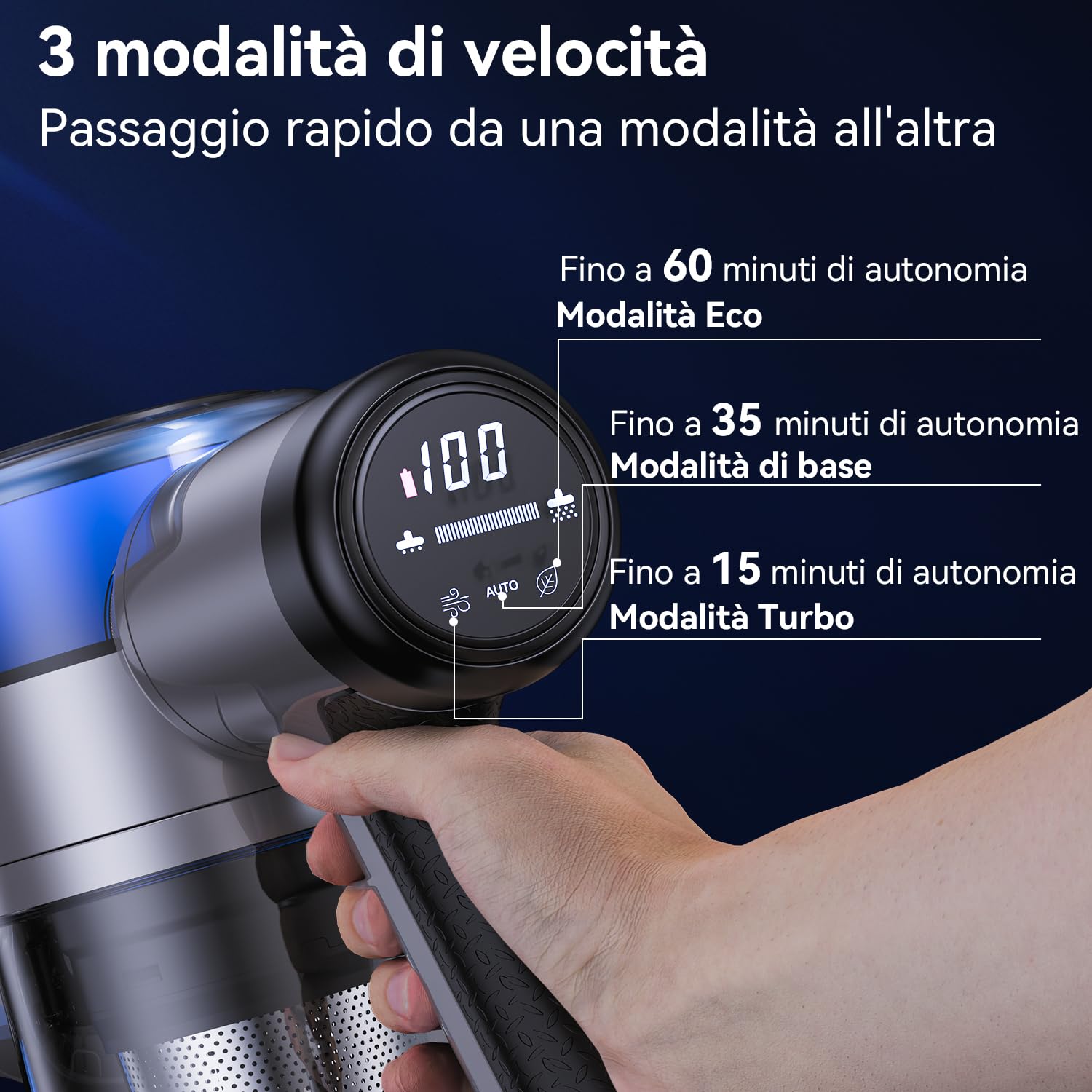 X17 Aspirapolvere Senza Fili, 4-in-1 Scopa Elettrica Senza Fili Tre Potenze di Aspirazione Regolabili, Antigroviglio Aspirapolvere Verticale Potente 45Kpa con Display a LED per Tappeti Pavimenti