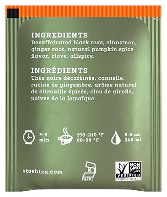 Stash Tea Decaf Pumpkin Spice Black Tea, Box of 100 Tea Bags