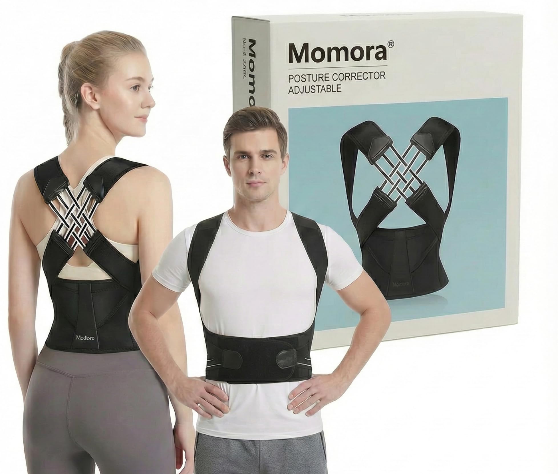 Back Posture Corrector Belt for Men & Women - Adjustable Back Support Belt for Back Pain Relief women Breathable Back Belt for Men & Women, Upper Back Straightener By Mommora (Chi-Posture-Corrector-Black-01)