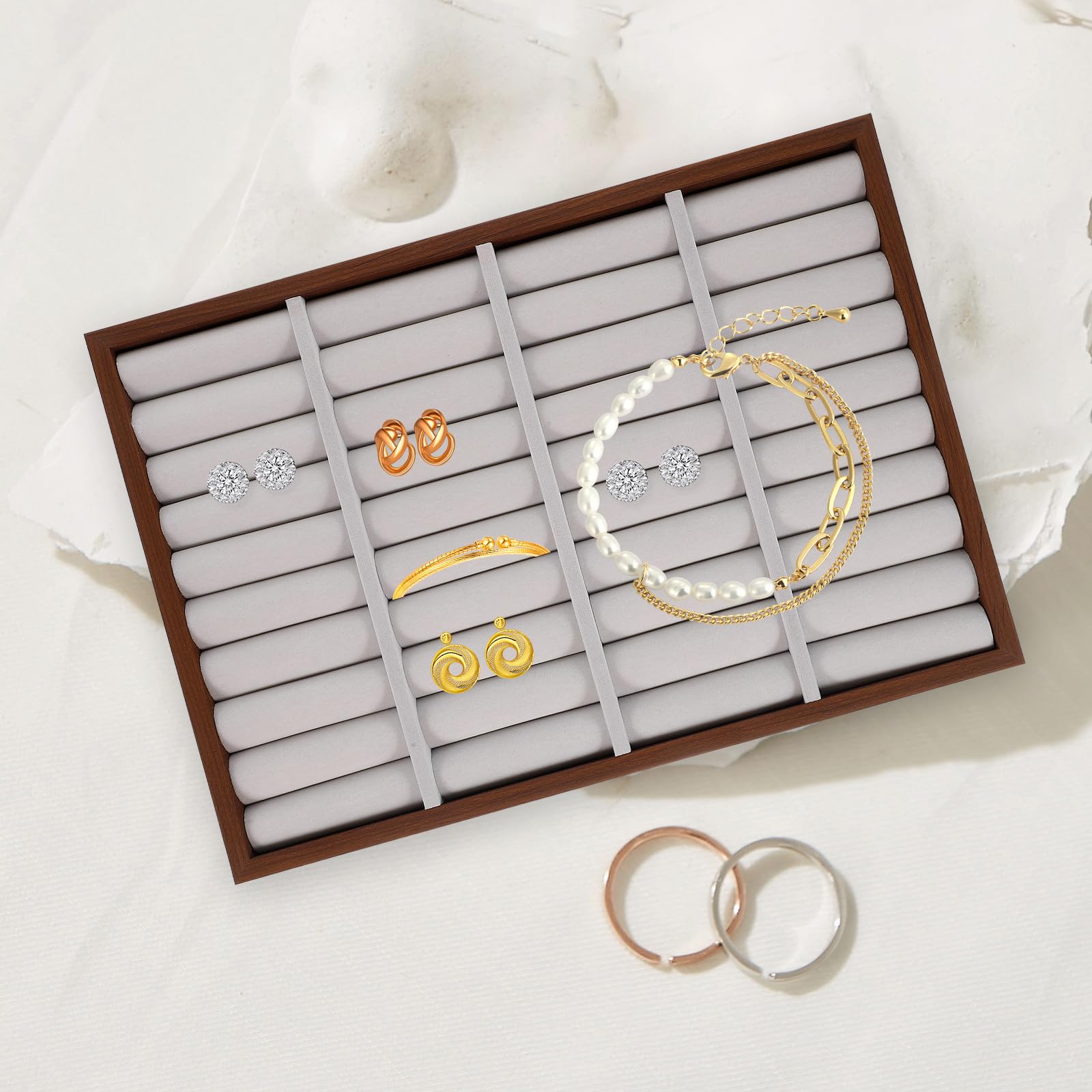 NUOBESTY Holz Schmucktablett Armbandhalter Ringablage aus Schwarzem Walnussholz Schmuckorganizer für Ohrringe und Ringe Reise Schmuckschale für Präsentation und Aufbewahrung