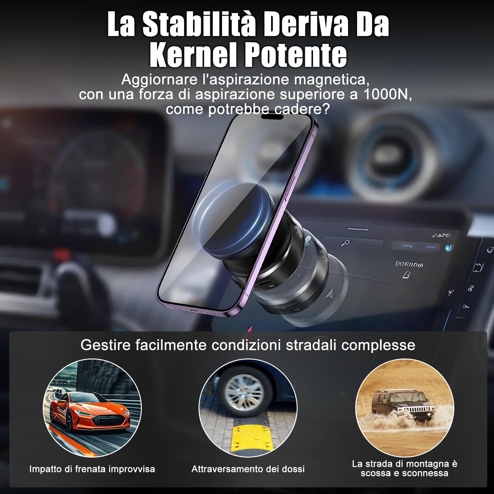 WODHMIEY Supporto Magnetico Sottovuoto Per Telefono Da Auto Con Rotazione A 360°, Design Double Face: Magnete E Vuoto, Adatto Per Auto, Case,Adatto Per metalliche (Nero, Ricarica)