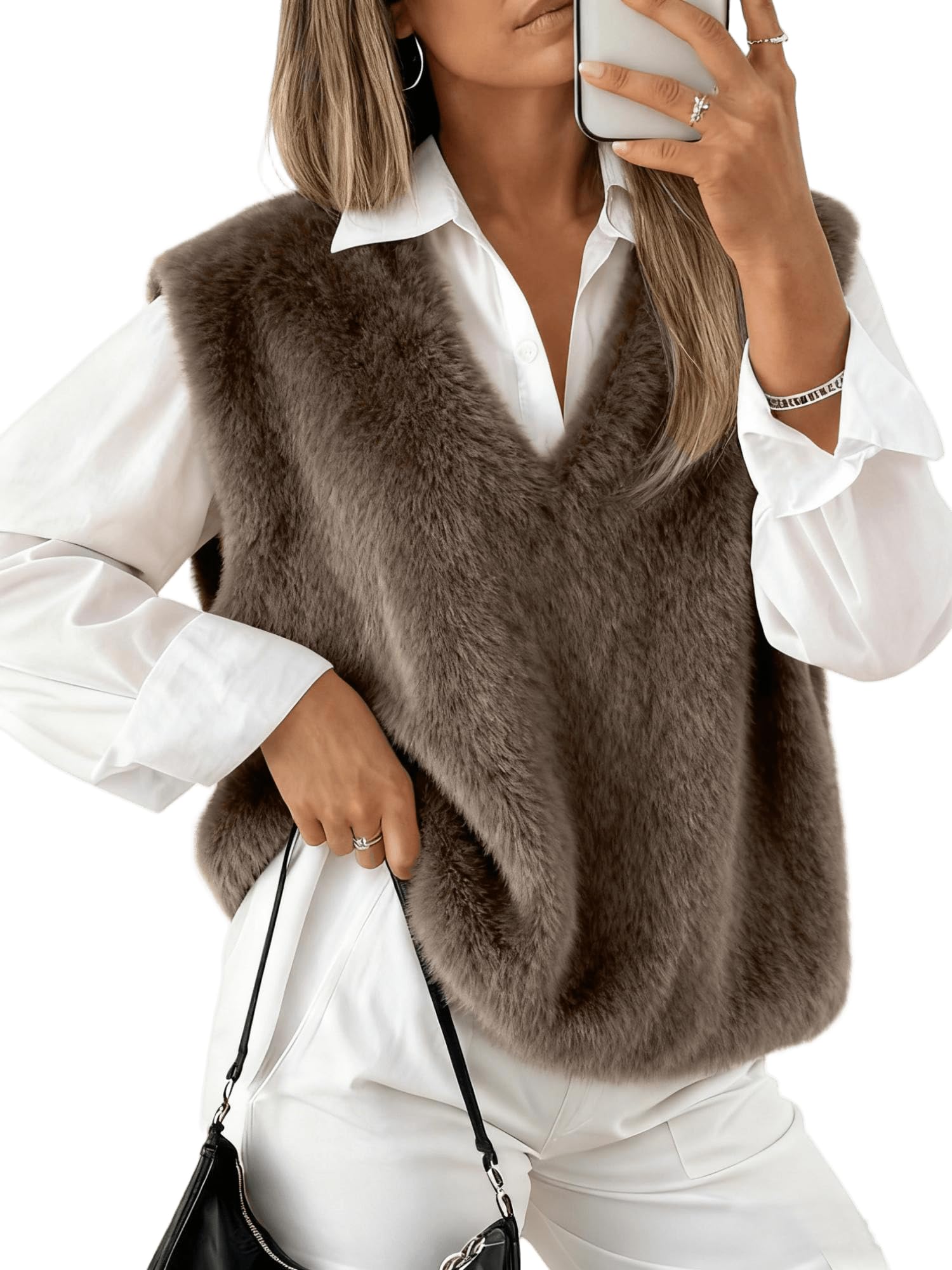 Faux Fur Vest for Women Trendy 2025 Fall Winter V Neck Sleeveless Knit Pullover Tops
