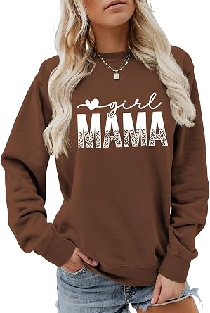 Girl Mama Sweatshirt Long Sleeve Mom Shirt for Women Crewneck Mama Pullover Heart Graphic Girl Mama Sweatshirt