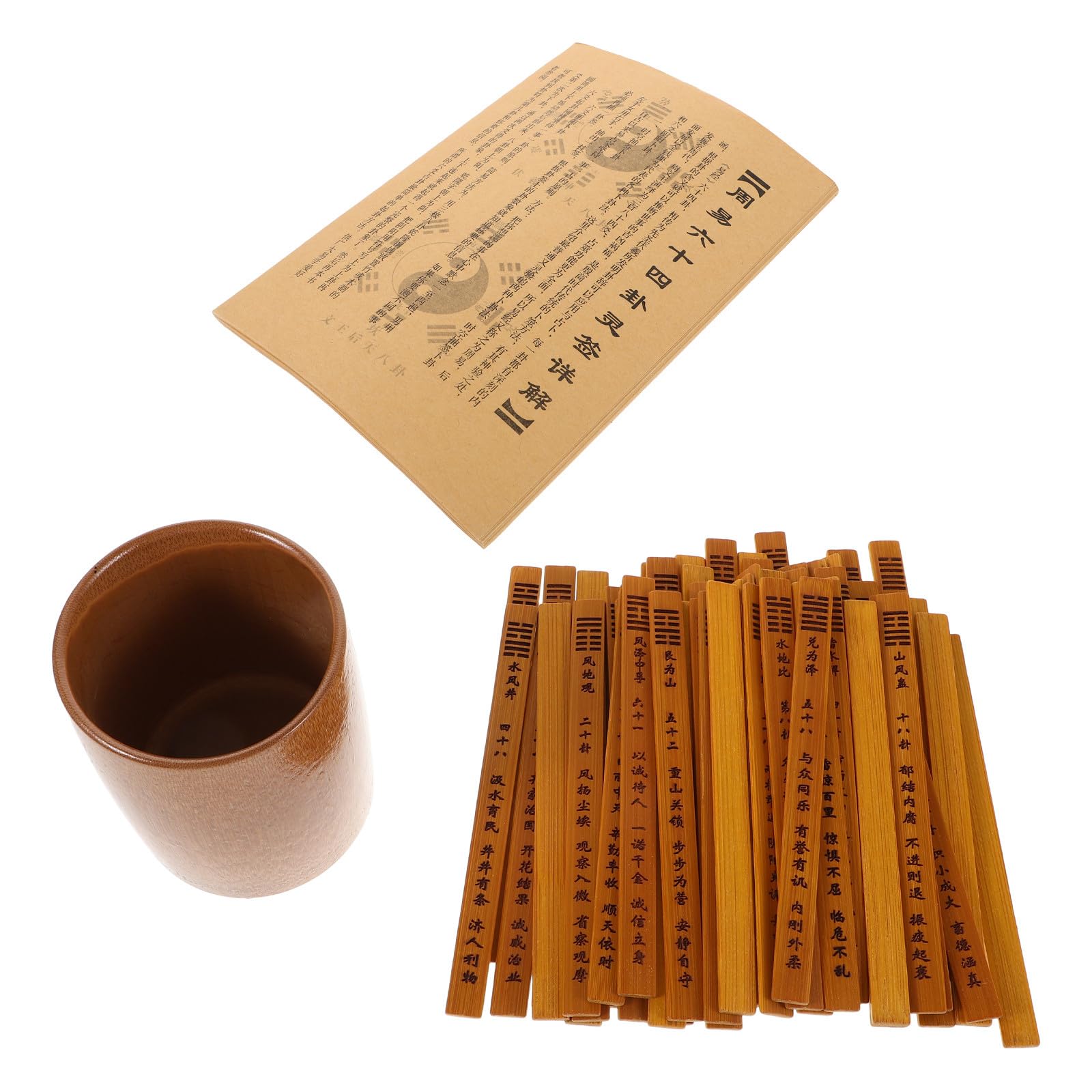Kisangel Herramientas de Adivinación Chinas Palos Sagrados Fortuna de Bambú, Soporte y Manual Completo para Enseñanza del I Ching en Ceremonias