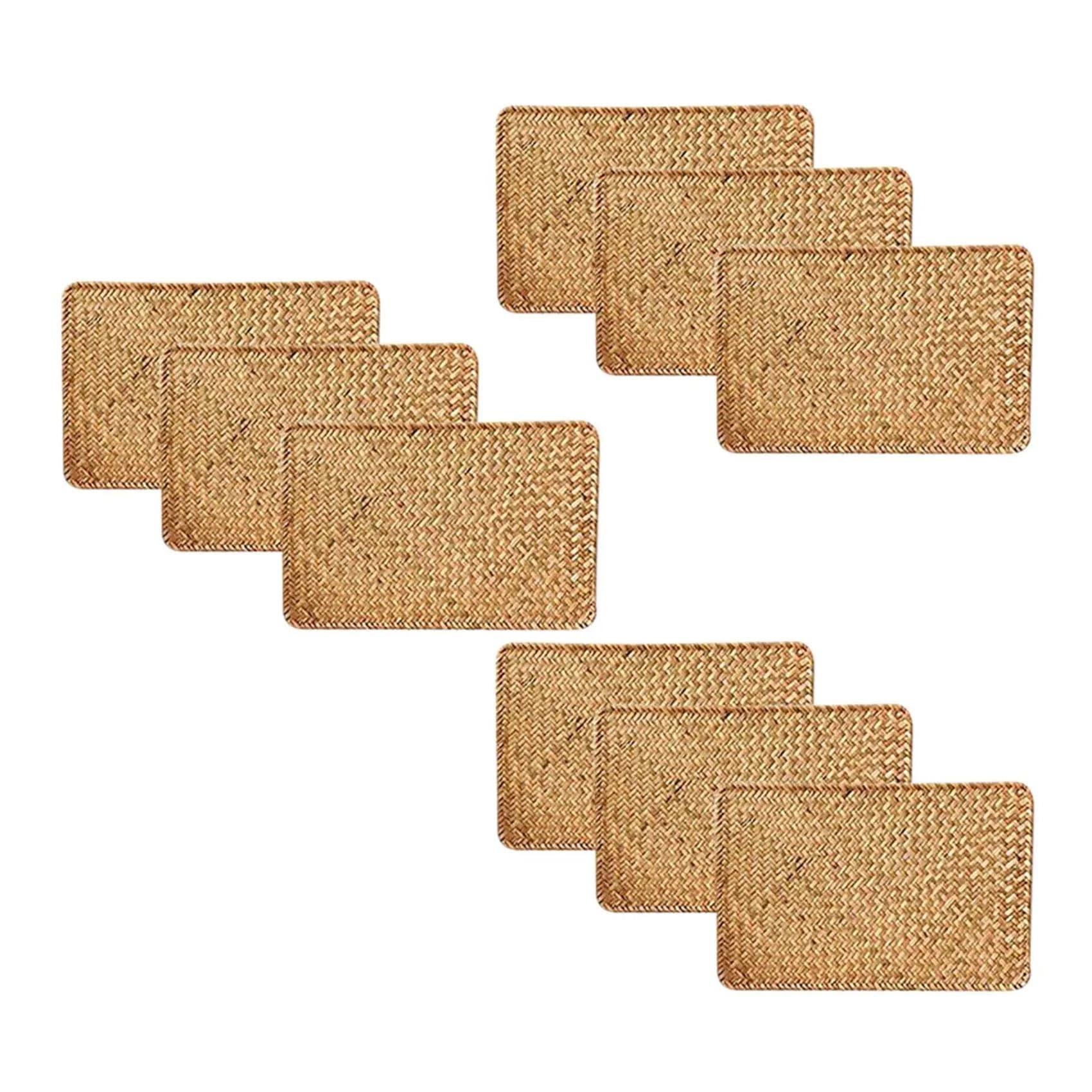 GrassWoven Placemat, 9pcs Seagrass RectangularRattan Place Mats 17.7x12 Inches for Dining Table