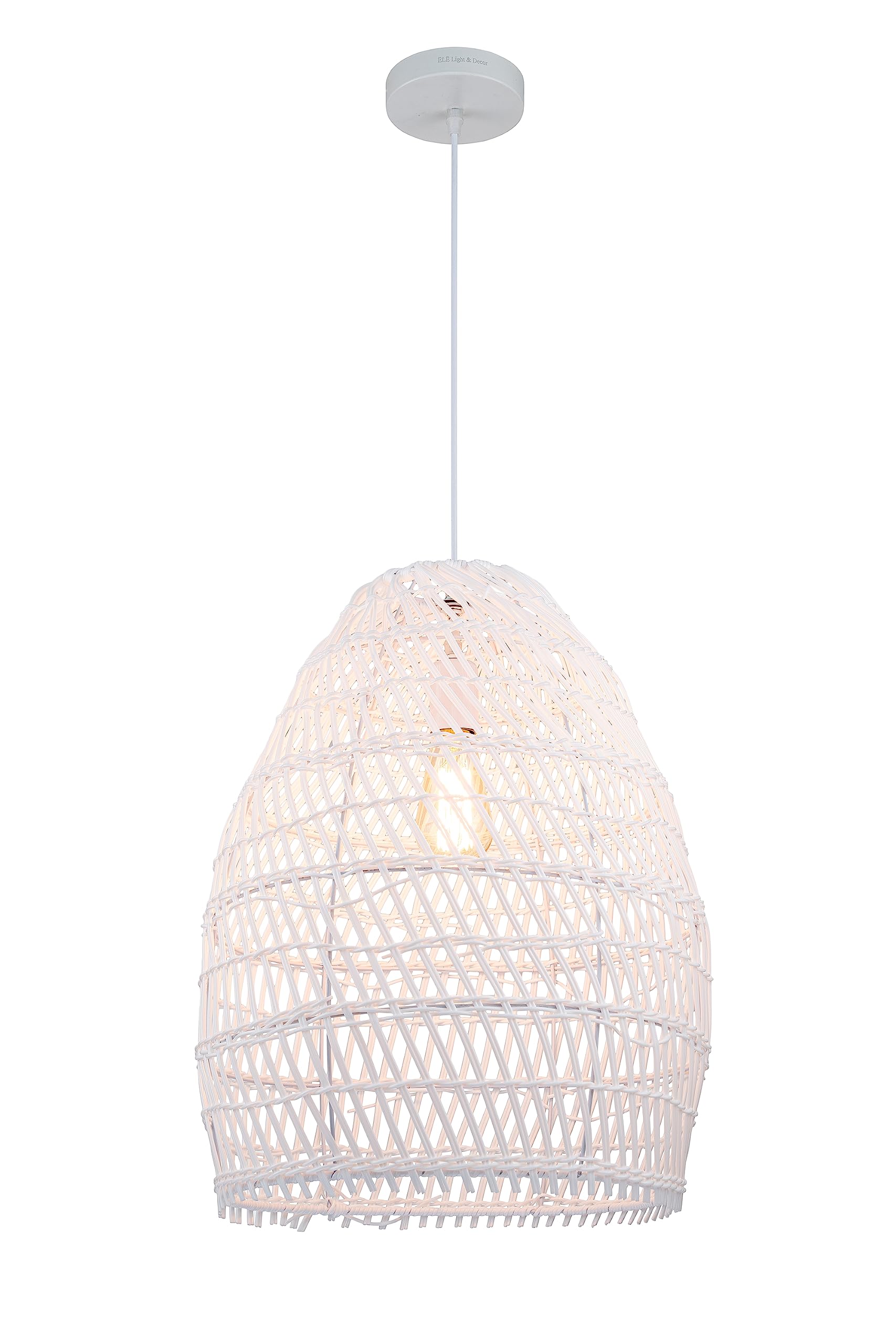 TUOBEN White Rattan Lamp Shade Hanging Light Fixture Ceiling Lamps Boho Chandelier Pendant Lights for Bedroom Home Decor Living Room Kitchen Patio Lighting with Wicker Lamp Shade. (White)
