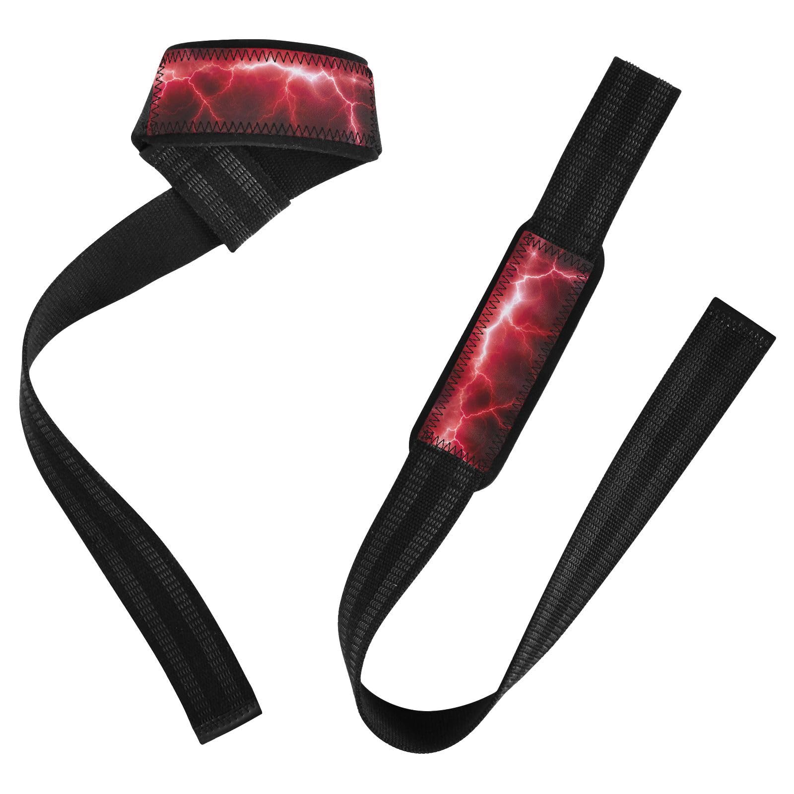 Nander Red Lightning Wrist Straps for Weightlifting,Lifting Straps with Neoprene Cushioned Wrist Padded and Anti-Skid Silicone for Strength Training,Bodybuilding,Deadlifting