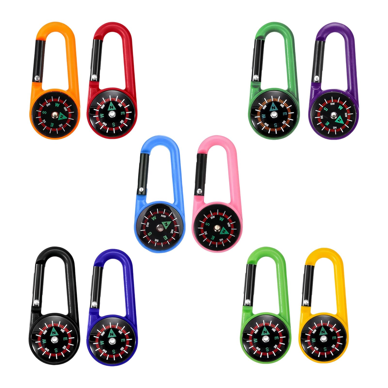 10 Pezzi Moschettoni per Bussola mini bussola colorata con moschettone Bussola Navigazione Multicolore per attività all'aperto, viaggi, escursioni, campeggio