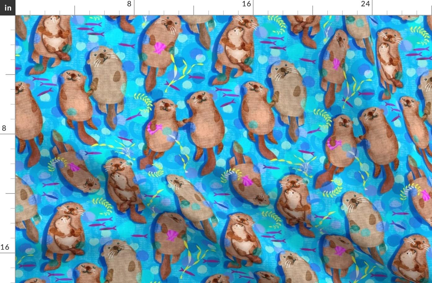 Spoonflower Fabric - Sweet Playful Otters Sea Aquatic Swimming Animals Watercolor Boy Girl Printed on Organic Cotton Sateen Fabric by The Yard - Sewing Quilting Apparel Home Decor