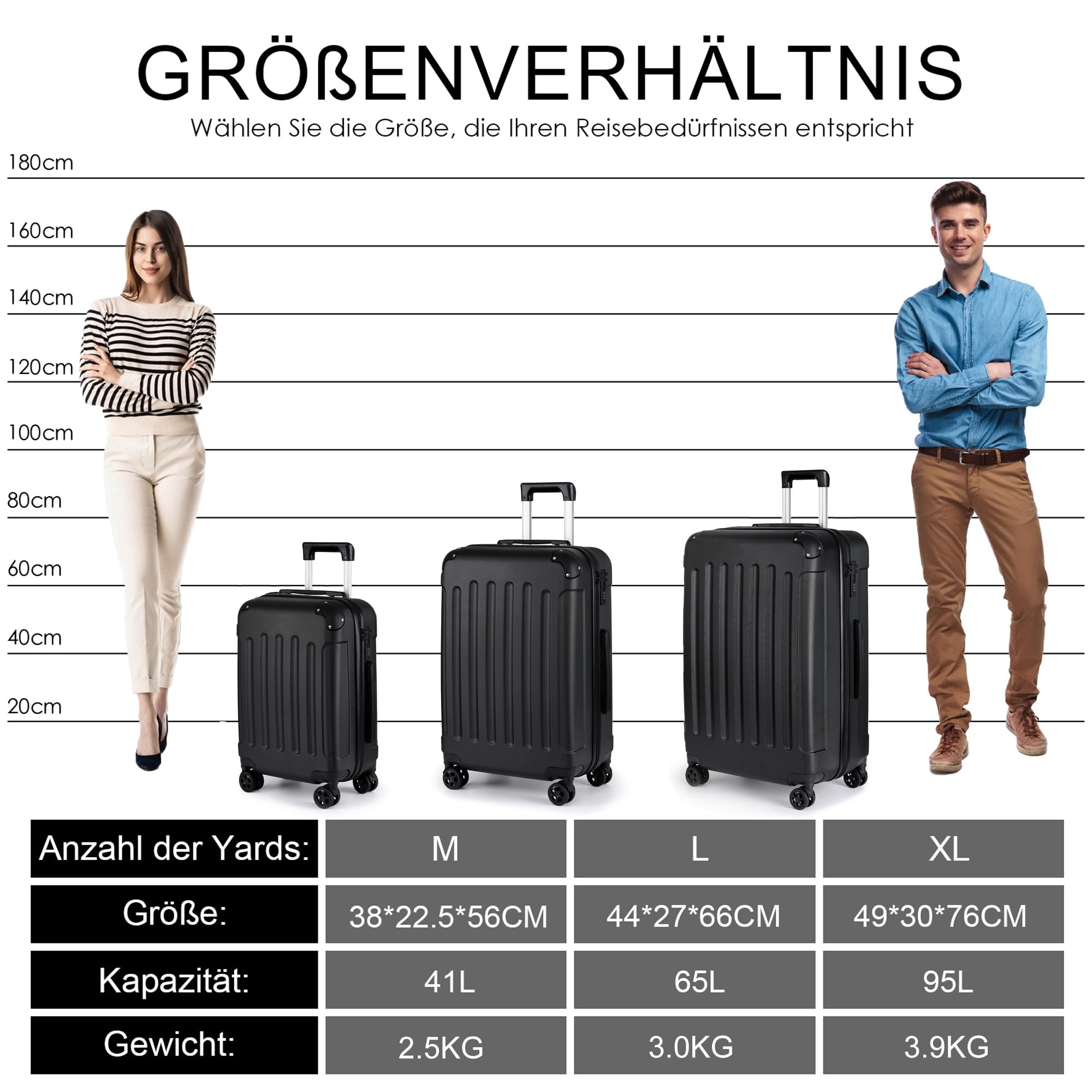 TANTOMI Koffer Mittelgroß, 24 Zoll Hartschalenkoffer, Trolley, Leichter ABS-Rollkoffer, Reisekoffer mit 4×360°-Rollen, 3-Stelliges Zahlenschloss (Schwarz, 65L)