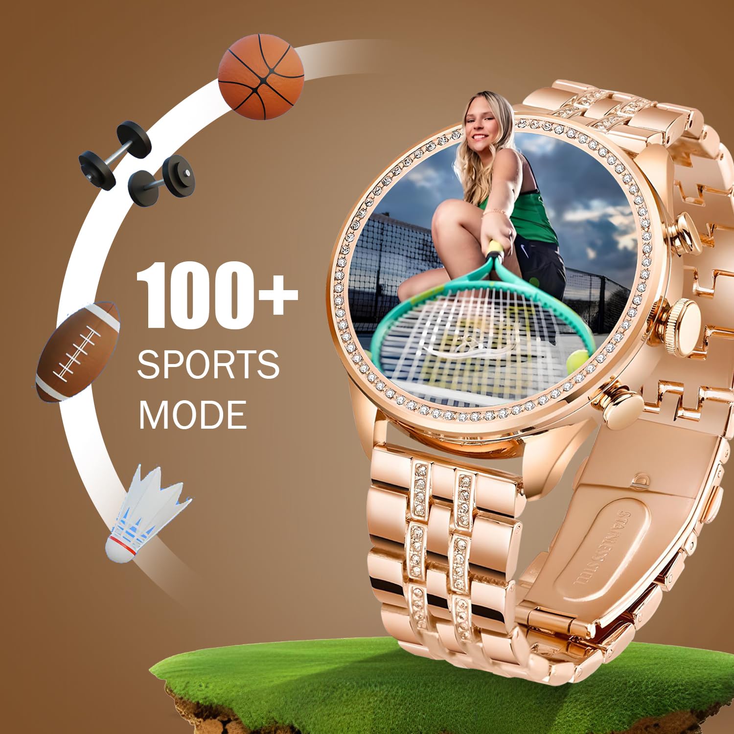 GameSir Premium Luxurious Gen 9 Smartwatch, HD Display Gold Metal Strap & Activity Tracker, Bluetooth Calling, Customizable Watch Faces, Water Resistant Smartwatch for Women & Girls(Rose Gold) 2