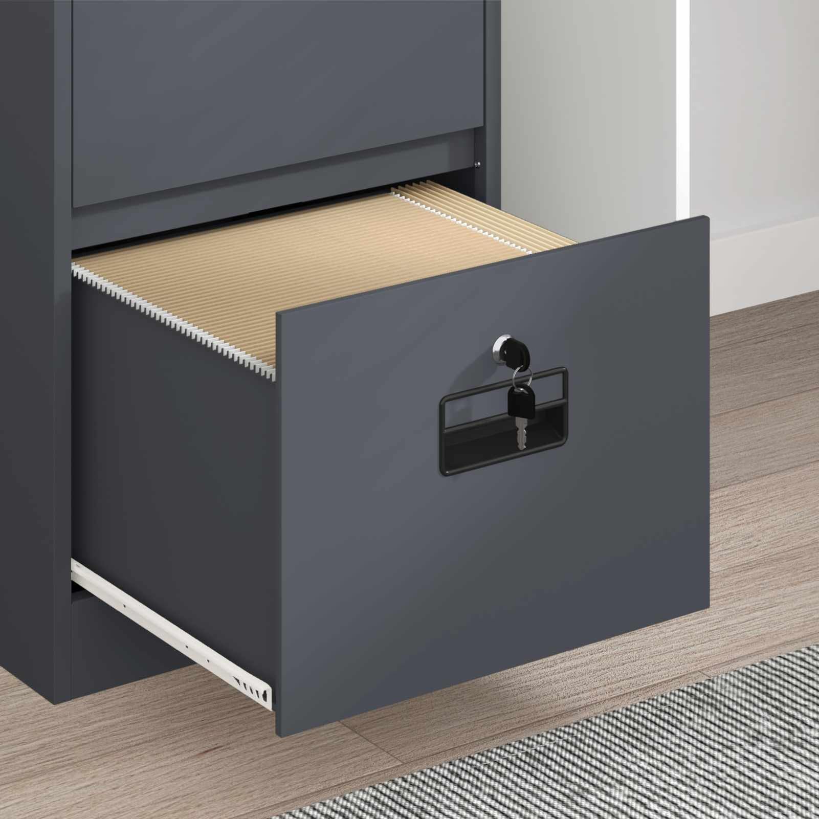 Aktenschrank aus kaltgewalztem Stahl 45,5 x 42 x 74,5 cm Anthrazit mit 2 ausziehbaren Regalen und 2 Nockenschlössern für Büroorganisation