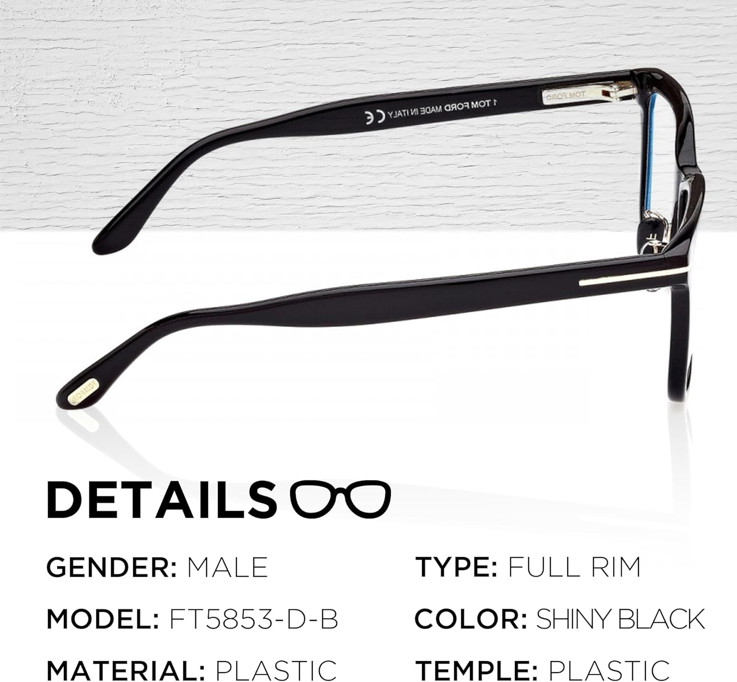 Tom Ford FT5853-D-B Square Shape Eyeglass Frame + Bundle With eSHADES Eyewear Cleaning Kit, 55 mm, Shiny Black ( 55 Mm ) - Image 2