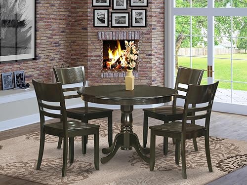 Miniatura 6 de East West Furniture HLLY5-CAP-W Juego de comedor de 5 piezas incluye una mesa de comedor redonda con pedestal y 4 sillas de cocina, 42 x 42