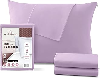 Pillow Covers with Zipper King Size - 2 Pack - 100% Cotton Soft and Breatheable Pillow Protectors - Protects Pillows from Dirt, Dust and Debris - Lavender