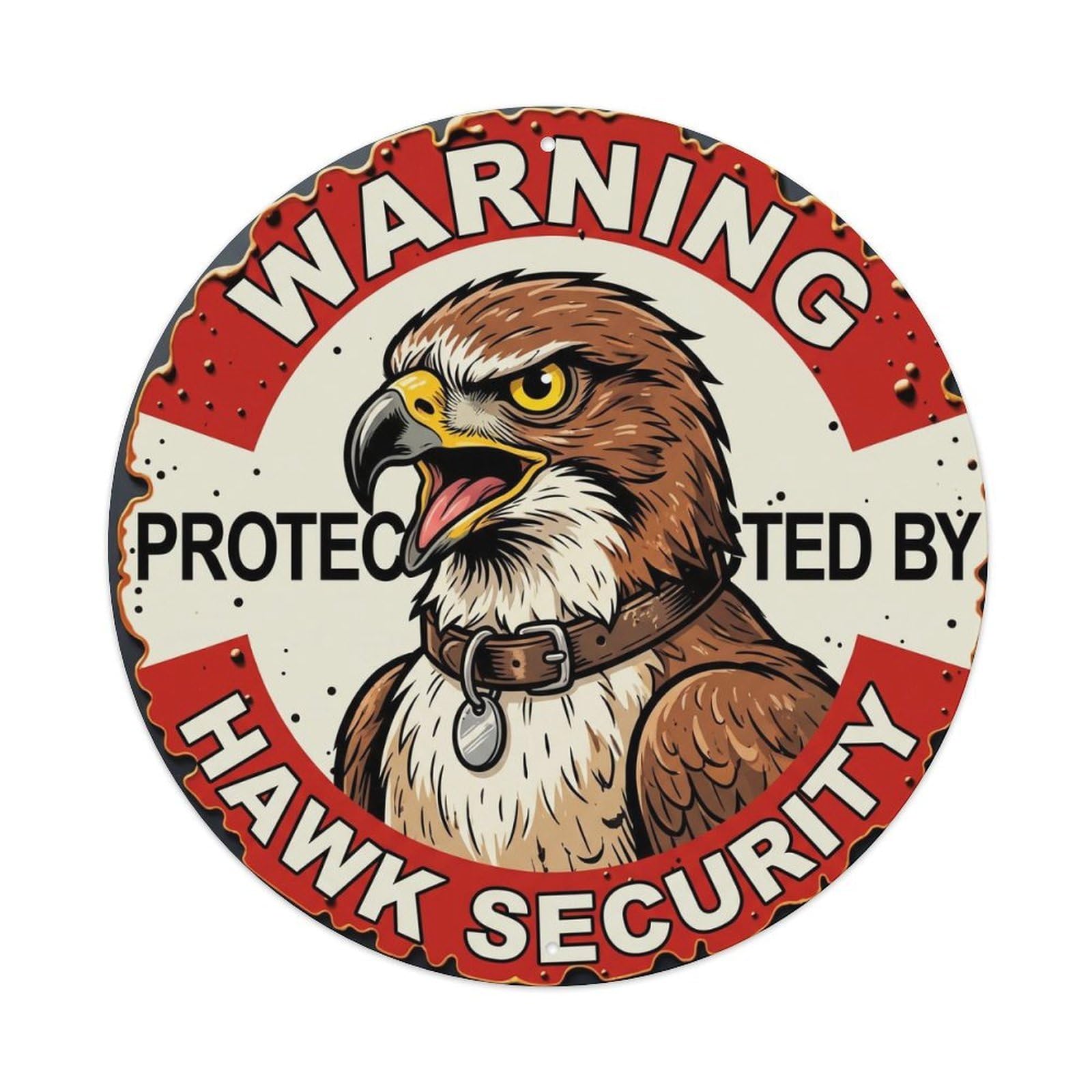 Metal Tin Sign Warning Protected By Hawk Security Vintage