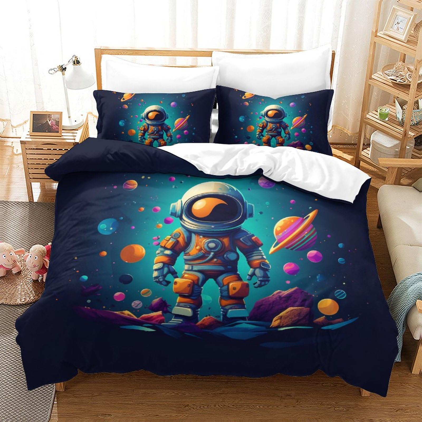 Housse de couette astronaute 3D King 220x240cm en microfibre avec 2 taies d'oreiller