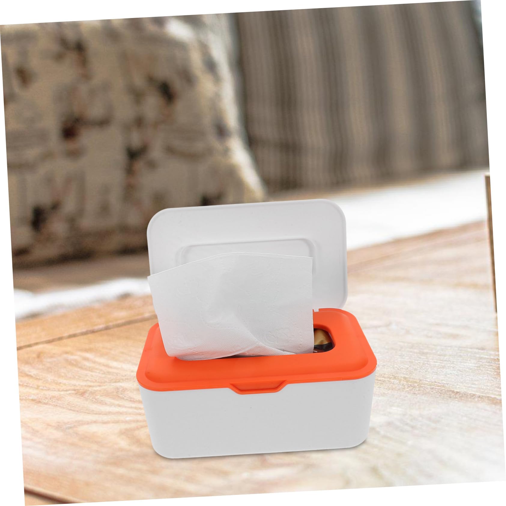 LABRIMP 2 Piezas Caja Dispensadora de Toallitas Húmedas Pequeña con Tapa Sellada Organizador Compacto para Pañuelos de Naranja y Gris Almacenamiento Portátil y Resistente al Polvo para
