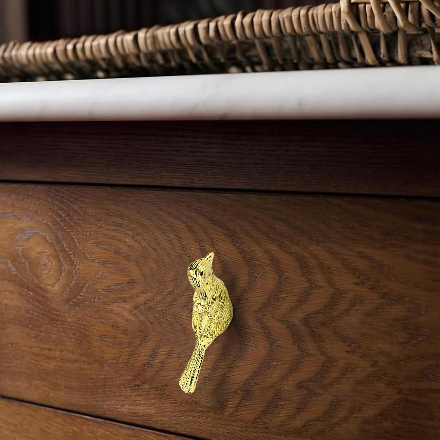 4 Pack Brass Drawer Pull Knob，Gold Drawer knobs Bird Shaped Kitchen Cabinet Knobs Dresser Cupboard Hardware Handles (K Gold, Knob)
