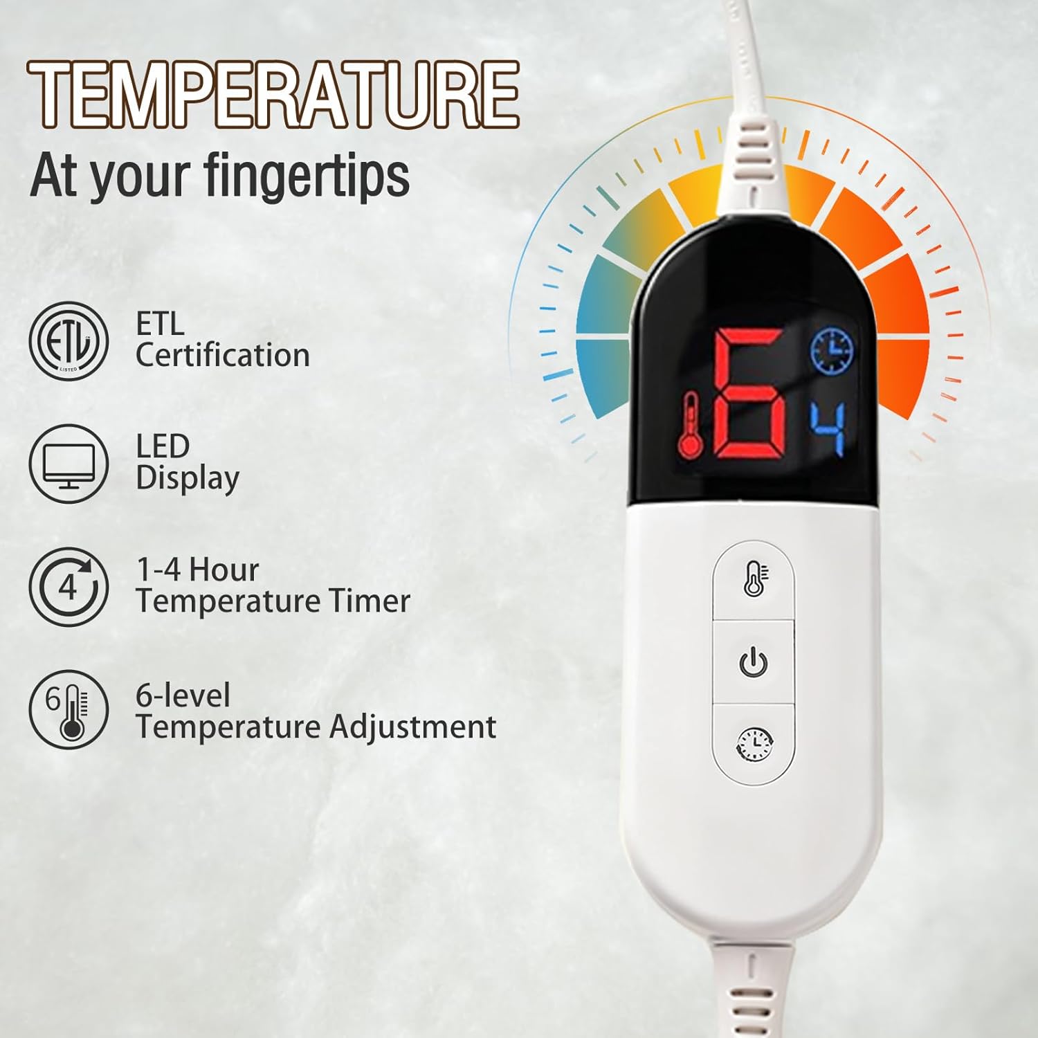 Electric Heating Blanket Throw size 50x60,Electric Blanket Checkered Weave-Wool Blend Heated Blanket,Rapid Heating 6 Temperature Settings 4-Hour Auto Shut-Off ETL Certified,Machine Washable,Light Gray - Image 3