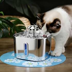 Bebedouro para Gatos, Fonte de Água Automático para Gato Silenciosa Inox Carvão Ativado Fluxo 360° LED Indicador Bebedouro para Gatos e Cães (2,2L, MG00)