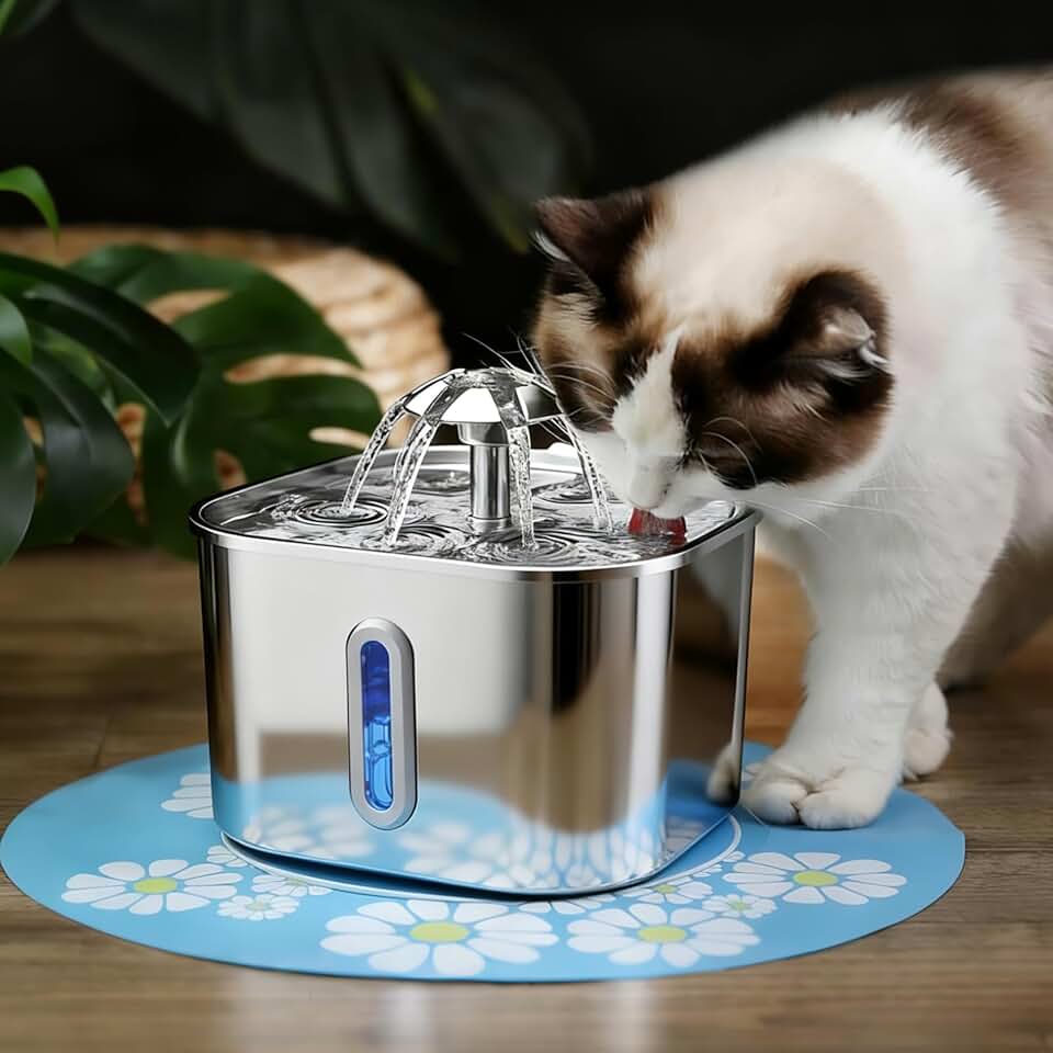 Bebedouro para Gatos, Fonte de Água Automático para Gato Silenciosa Inox Carvão Ativado Fluxo 360° LED Indicador Bebedouro para Gatos e Cães (2,2L, MG00)