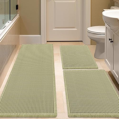 Miniatura 72 de Juego de alfombrilla de baño IM HOME 3 piezas beige, alfombrillas de baño modernas tejidas, alfombrilla de baño antideslizante absorbente,