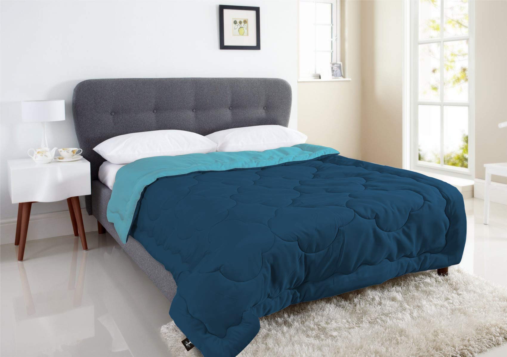 I Wish Microfibre Reversible 250 GSM AC Comforter/Blanket/Quilt/Lightweight Duvet (Sky Blue/Dark Teal) Twin Extra-Long/Queen (Twin Extra-Long)-picture-13
