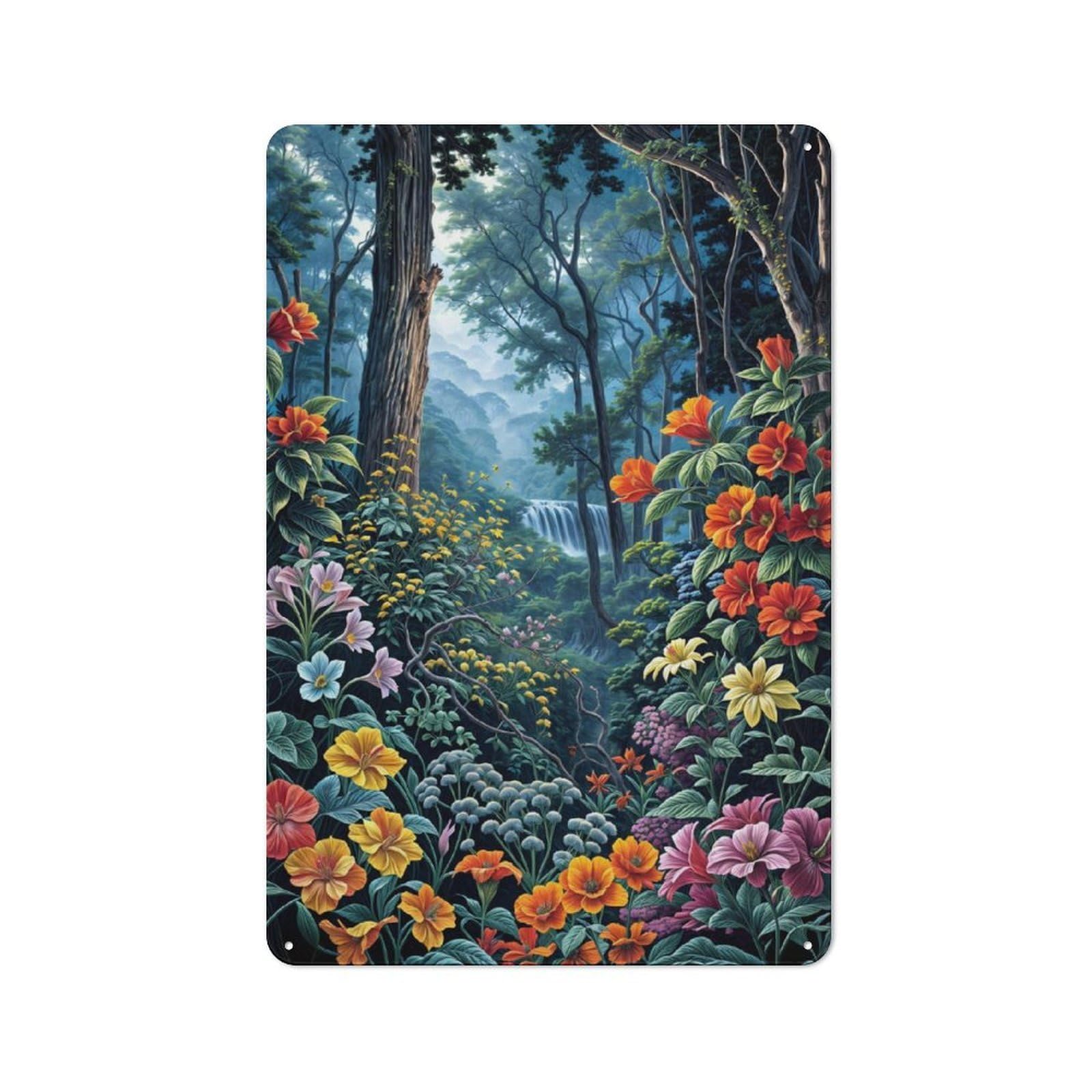 Junmoney Magical Forest Flowers Tin Wall Plaque 30X20cm With For Café Or Home Bar, For Themed Room Decoration, For Living Room And Hallway Decor