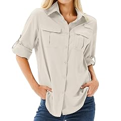 Womens UPF 50 Long Sleeve Sun Protection Shirts Safari Fishing Hiking