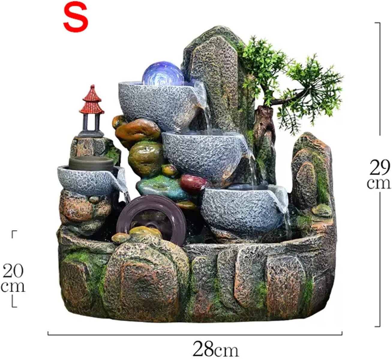 Tabletop Fountains 3-Tier Tabletop Water Fountain with Cascading Rock Waterfall and Water Mist for Office Home Décor Relaxation Fountains(Small)