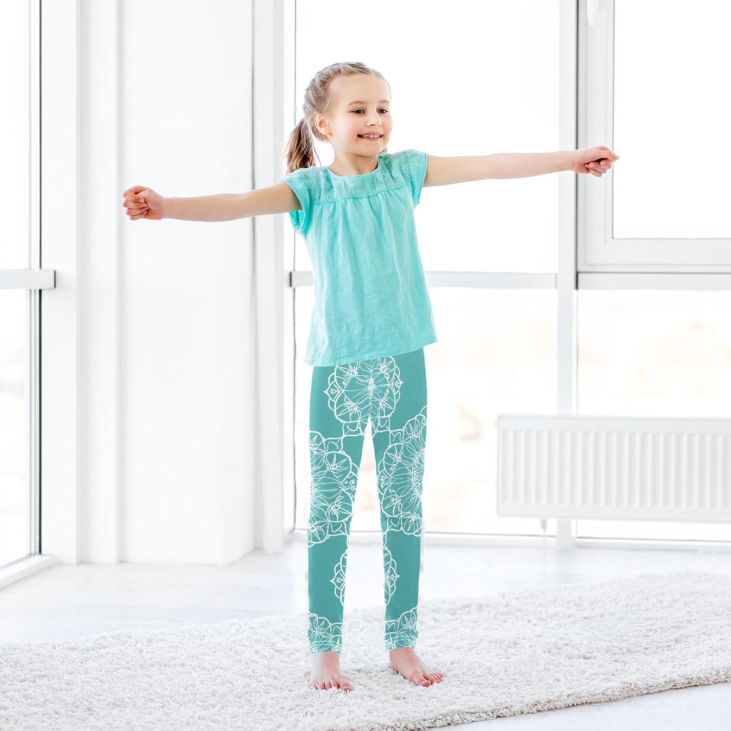 Dance Leggings for Girls Mandala Art Teal