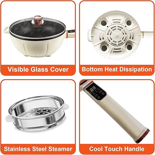 Miniatura 5 de Olla caliente inteligente de 4 L de 1000 W eléctrica con vapor de acero inoxidable con revestimiento antiadherente, mango de control multipotencia y