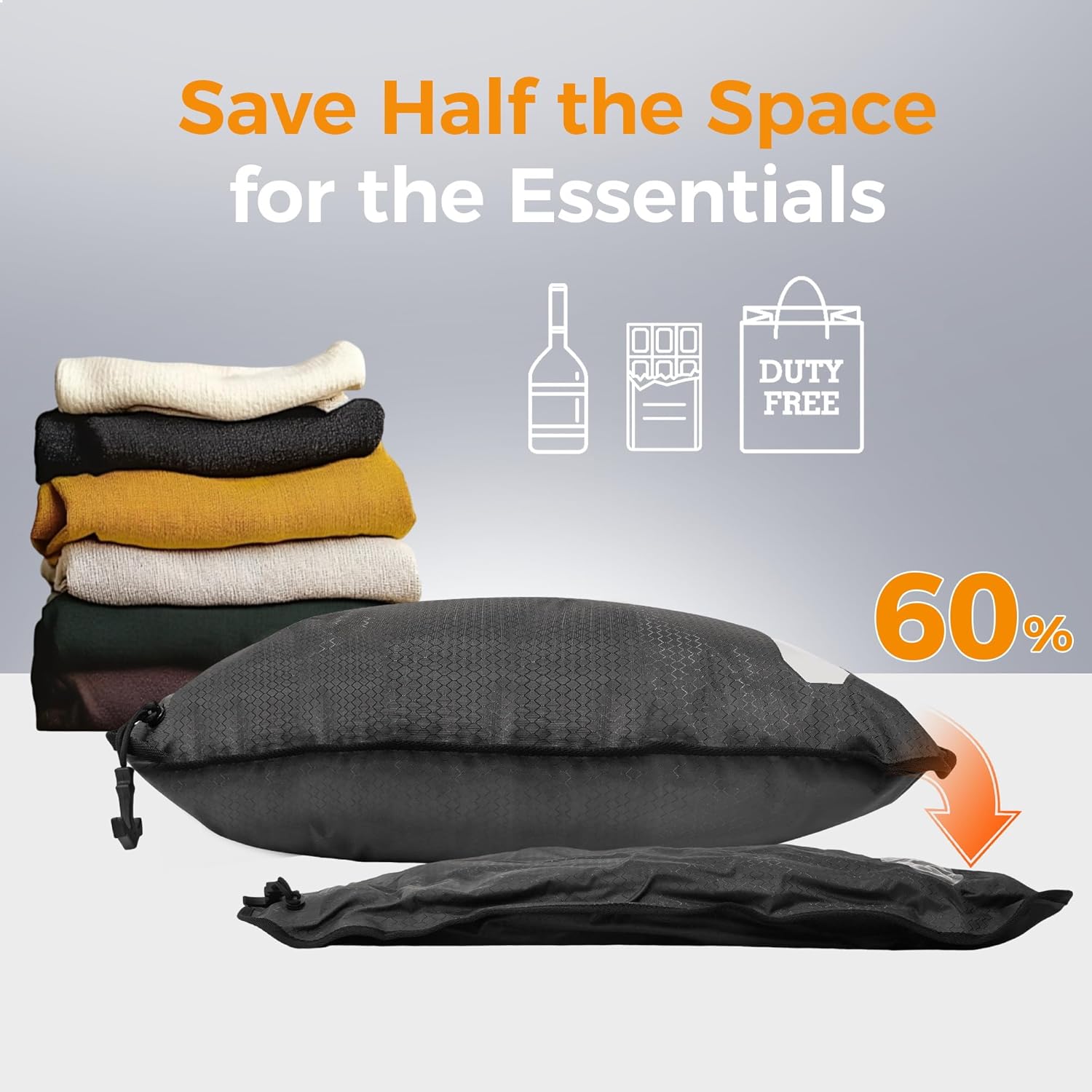 ZPO Travel Vacuum Bags with Pump, IP68 Waterproof Reusable Vacuum Compression Travel Bags with Transparent Window, Travel Pack Vacuum Kit for Carry-On Luggage, Backpack & Suitcase(2 Large+ Pump)