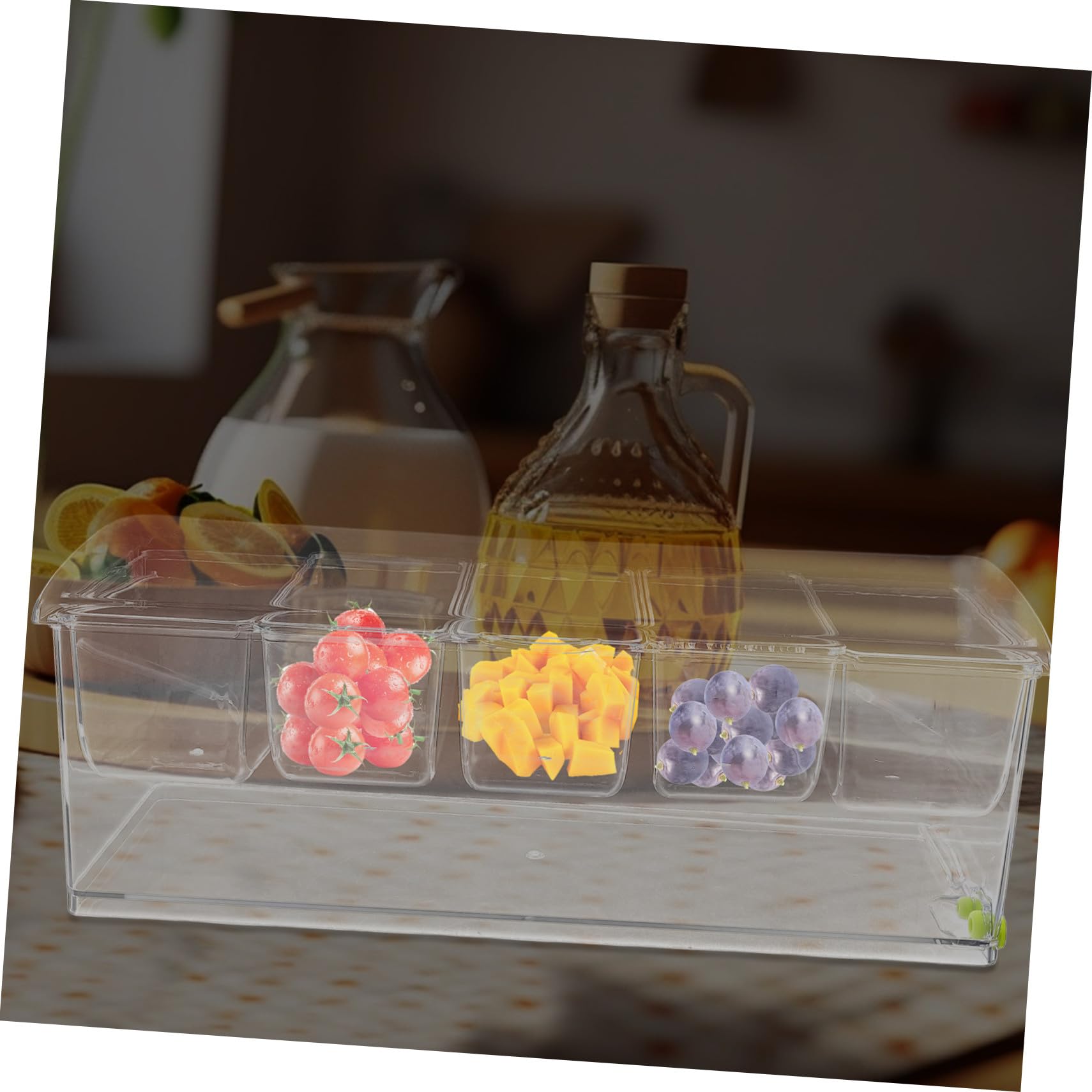 Zerodeko Vassoio Refrigerato per Condimenti in Pet con 5 Scomparti, Coperchio e Accessori, Materiale Resistente per Conservare Freschezza, per Eventi di Catering e Bar Insalate