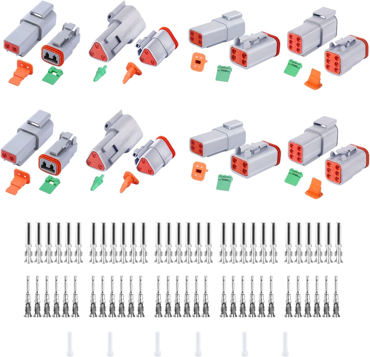 Deutsch DT Connector Kit, 2 3 4 6Pin 2 Sets Gray Waterproof Electrical Stamped Contact Seal Plug Truck, Off-Road Vehicles, Agriculture, Marine, Motorcycle Wiring