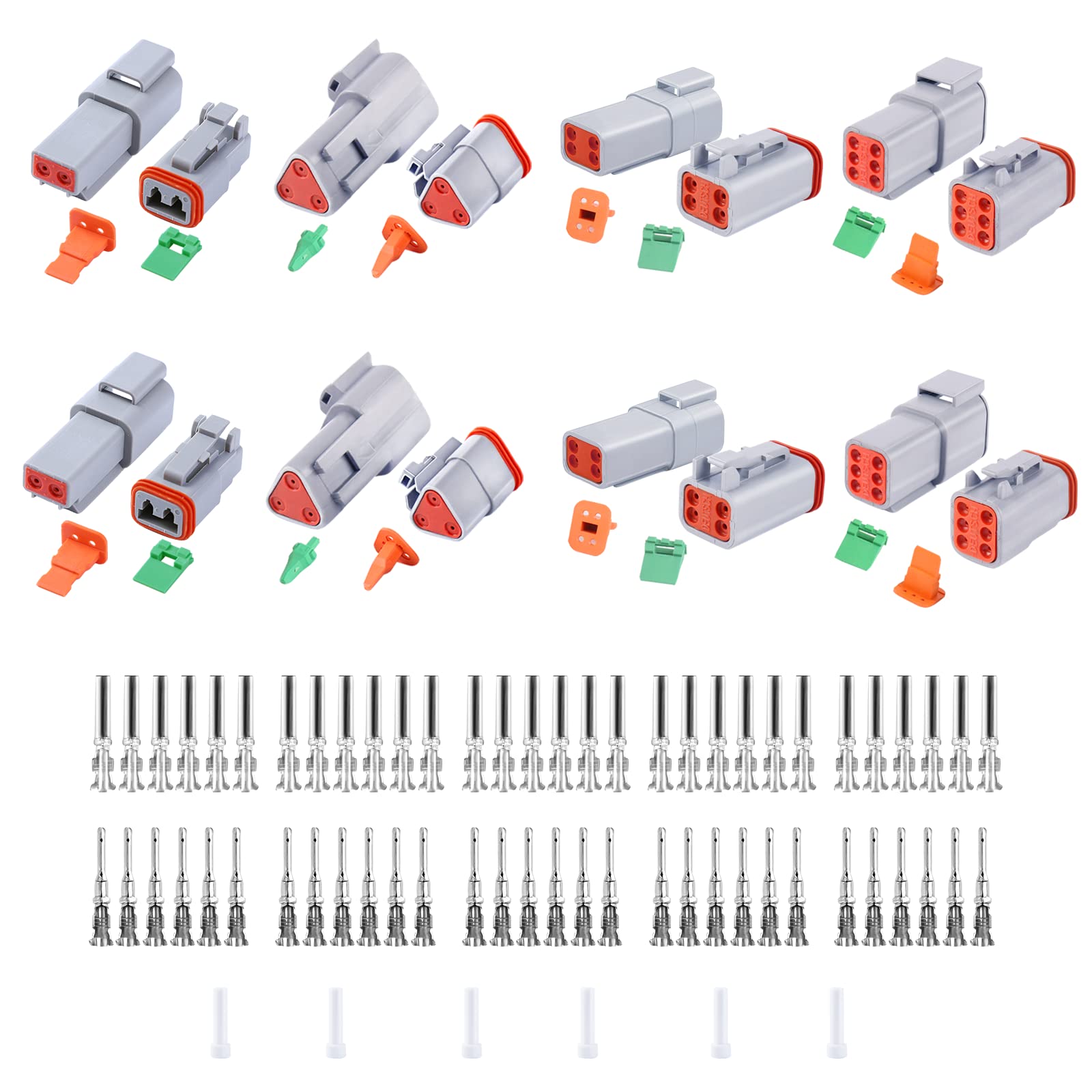 Deutsch DT Connector Kit, 2 3 4 6Pin 2 Sets Gray Waterproof Electrical Stamped Contact Seal Plug Truck, Off-Road Vehicles, Agriculture, Marine, Motorcycle Wiring