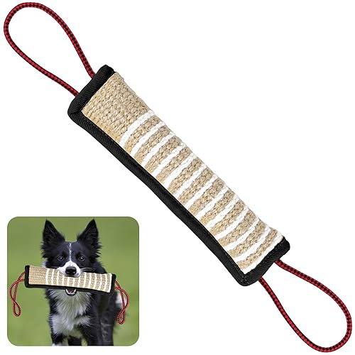 ToLanbbt Dog Tug Toy Bite Jute Pillow Pull Toy with 2 Strong Handles Perfect for Tug of War, Puppy Interactive Play, Tear Resistant Bite Training for Small Medium Large Dogs (Black-Rhombic) - Black - Rhombic
