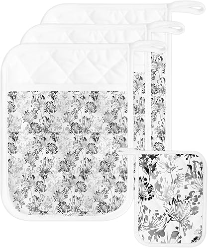 Juego de 3 agarraderas de tela de rizo antideslizantes y aislantes de calor con bolsillo, guantes gruesos para horno, posavasos para hornear,