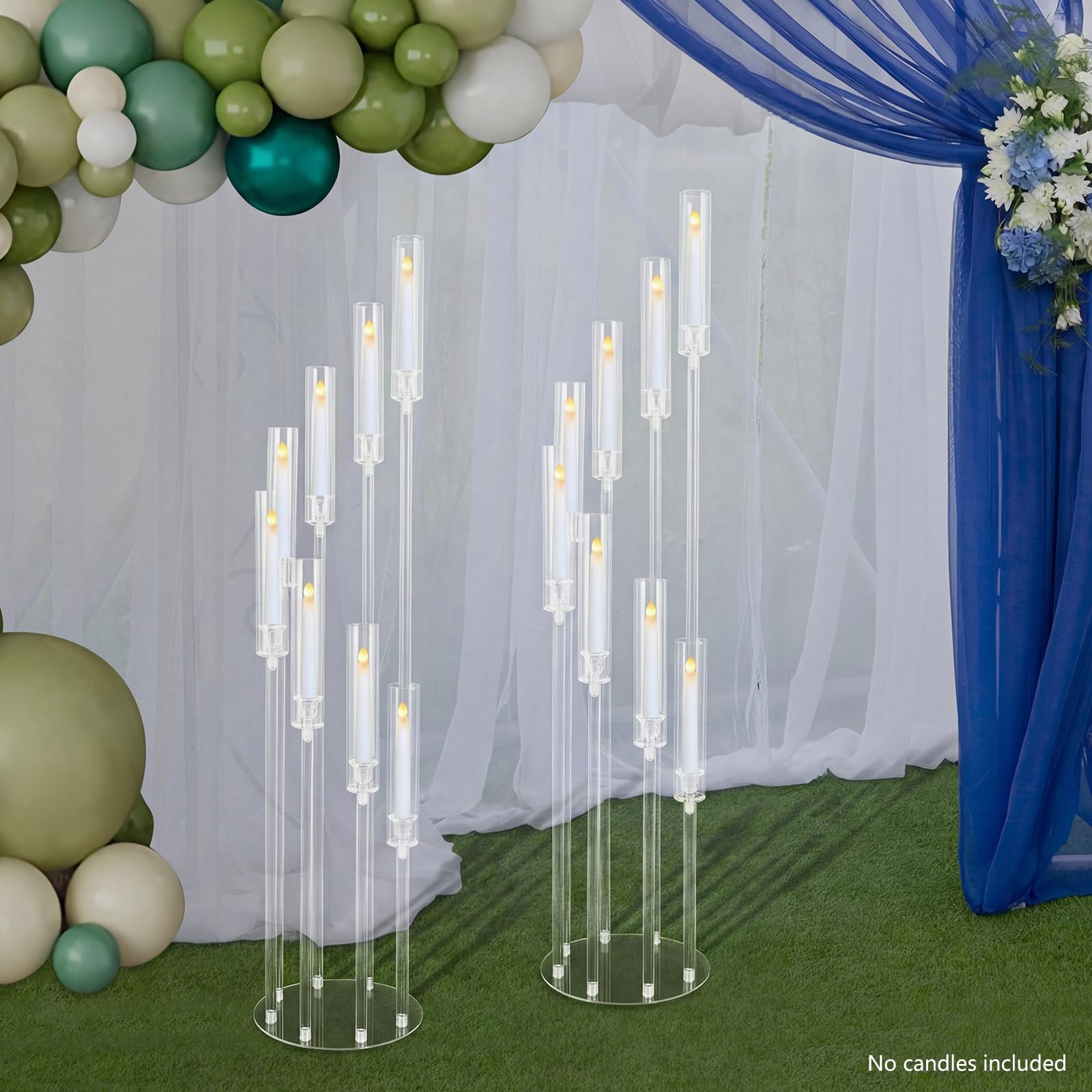 Juego de 2 candelabros acrílicos transparentes con 8 brazos para