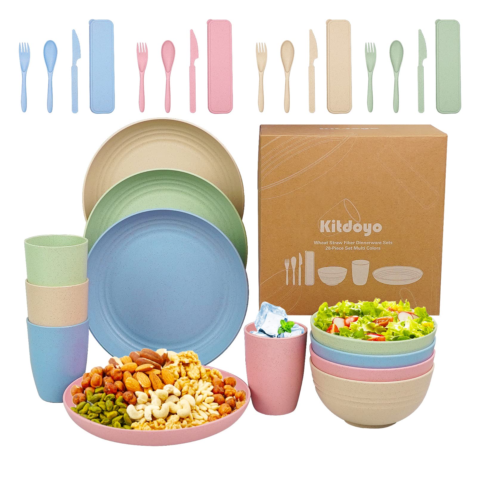 Buy Unbreakable Dinnerware Dishes Set for 4 Wheat Straw Dinnerware Sets (28Piece) Kids