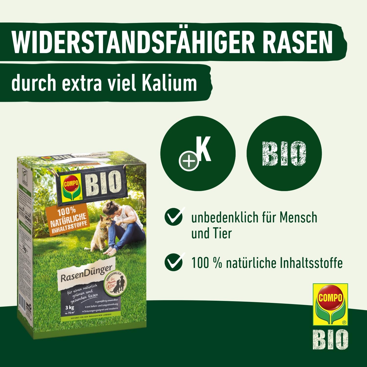 COMPO BIO Rasendnger, Naturdnger fr Rasen, Natrliche Sofort- und  Langzeitwirkung, Feingranulat, 3 kg, 75 m : Amazon.de: Garten