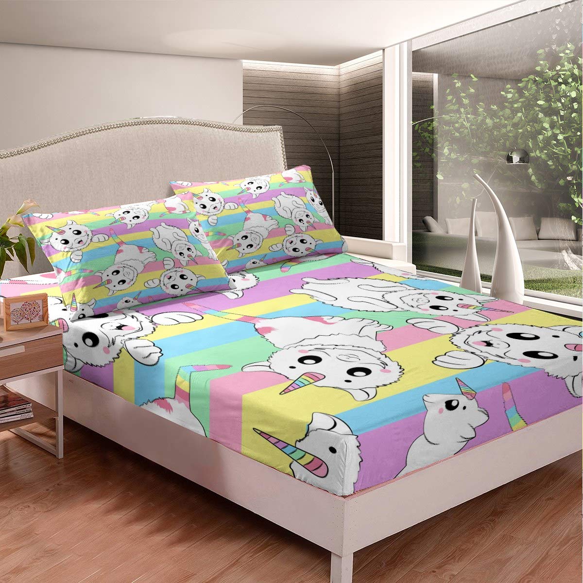 Set Biancheria Da Letto Unicorno E Arcobaleno - 135x200cm + 80x80cm, 100% Cotone Per Bambine - Foto 11