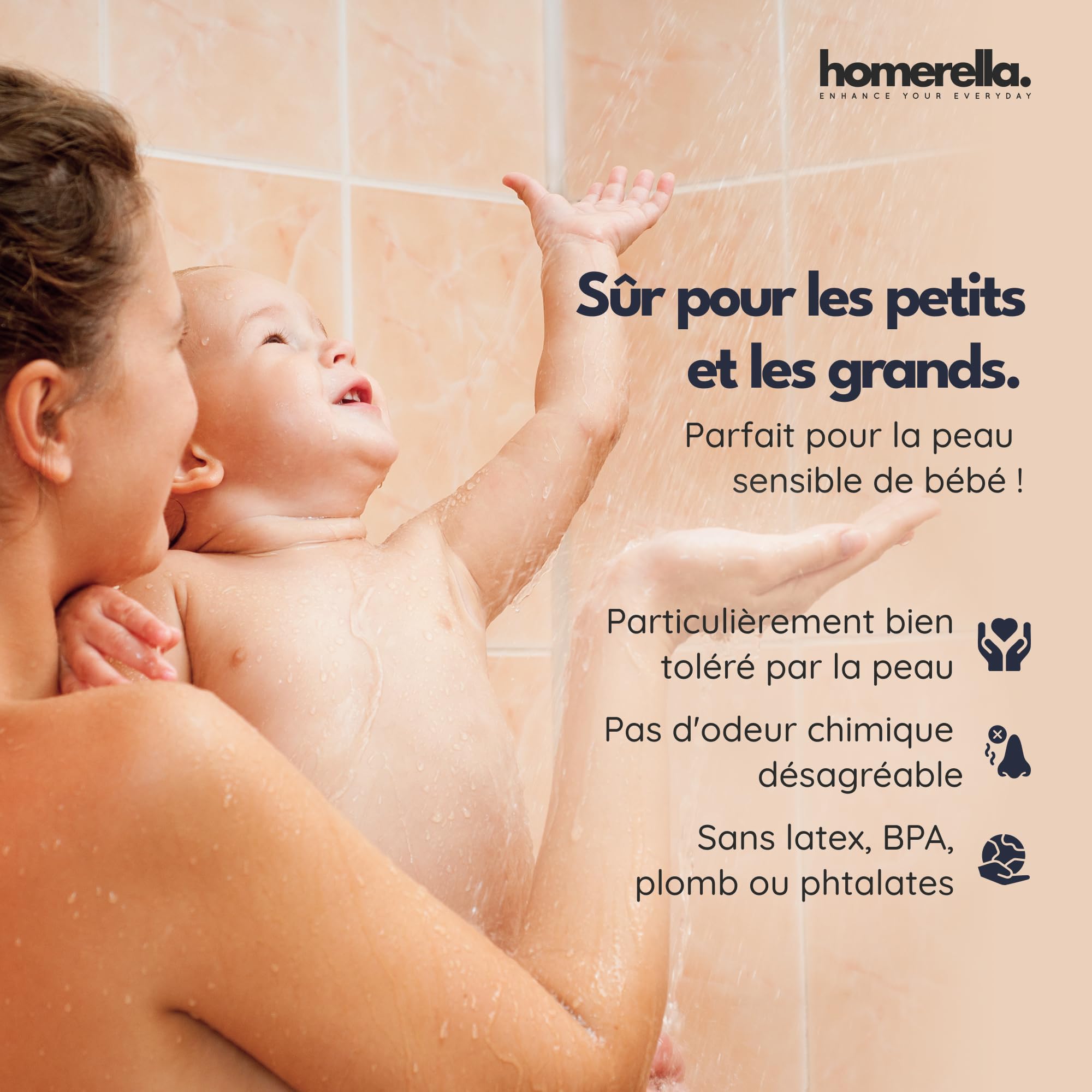 Homerella Tapis de Douche Sensible à la Peau - 53 x 53 cm - avec Suspension - Tapis de Douche antidérapant - sans BPA - sans Latex - Résistant à la moisissure et Lavable en Machine
